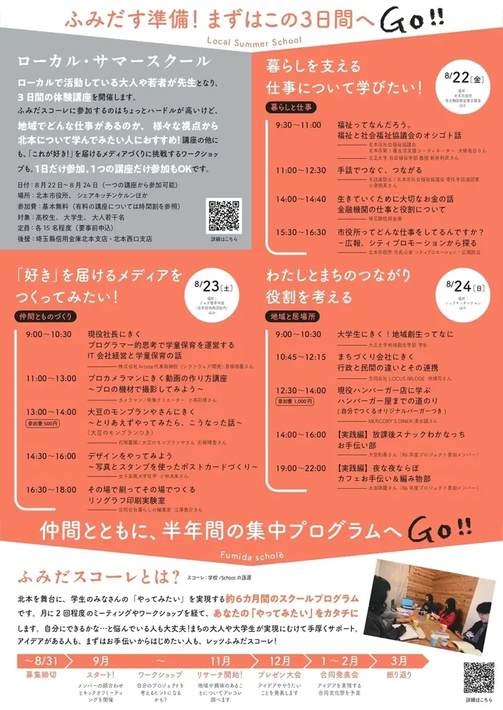 【埼玉県北本市】地域で働く”リアル”が集まる集中講座「ローカル・サマースクール」開催！　～きたもとチャレンジプログラム「ふみだスコーレ」～ 画像 2