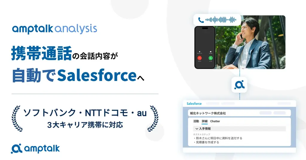 amptalkが携帯キャリア（SoftBank／NTTドコモ／au）と連携し、通話内容をSalesforceに自動入力 画像 1