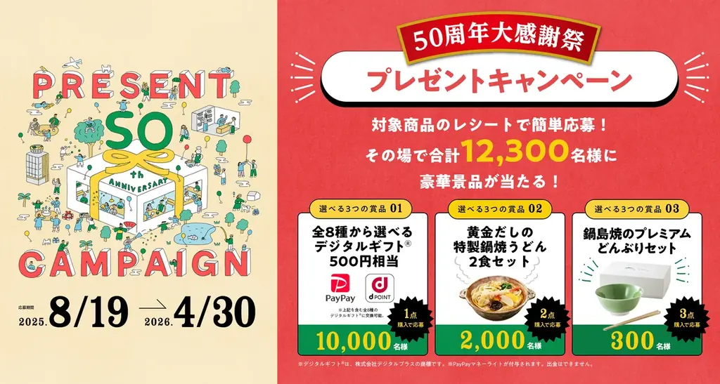 キンレイ50周年記念、レシートで当たる「大感謝祭」