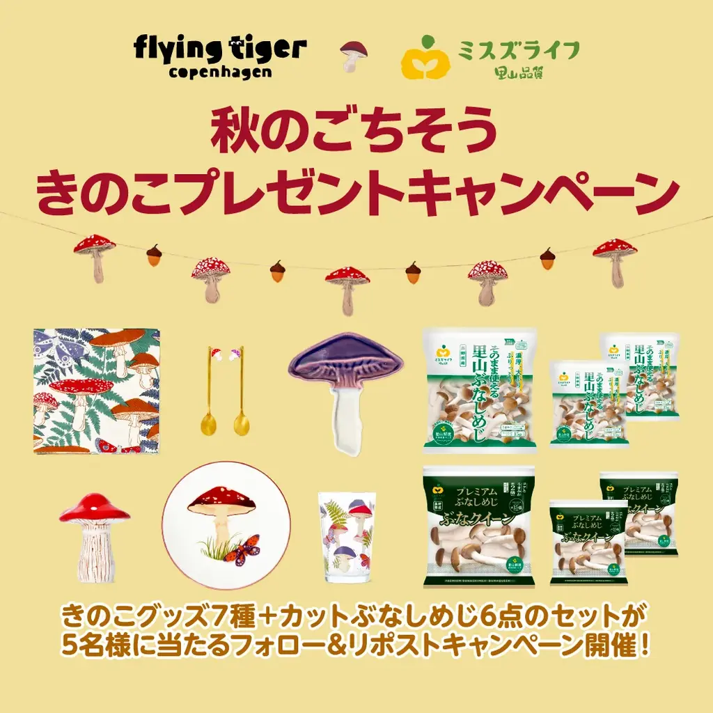 きのこづくしの＜秋のごちそう＞を新提案！ ミスズライフの『そのまま使える里山ぶなしめじ』が北欧発のフライングタイガーとコラボレーション 画像 9