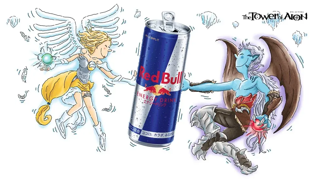 『タワー オブ アイオン』「【第2弾】レッドブルを飲んでタワー オブ アイオンを遊び倒そう！」開催！天族・魔族がレッドブルを挟んだオリジナルカートゥーンイラストも公開！ 画像 2