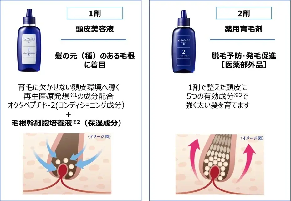 再生医療※1発想の「MUNOAGE(ミューノアージュ)」から、髪の未来に幹細胞※2でアプローチ「ミューノアージュ WアプローチヘアプログラムEx」2025年9月1日(月)に新発売 画像 2