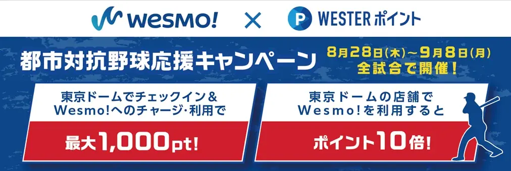 Wesmo!、東京ドームでポイント10倍の応援企画