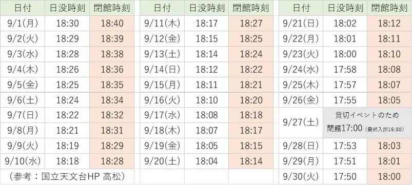 秋の誰そ彼時を満喫しませんか。今年も日の入り10分後まで延長営業します。 画像 2