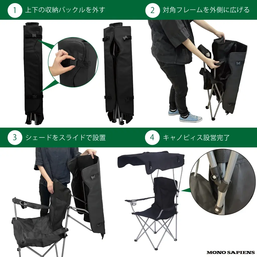 もう「暑い」とは言わせない。「日陰を持ち運ぶ」新発想の屋根付きチェア「キャノピィス」で、真夏のアウトドアを快適に 画像 9