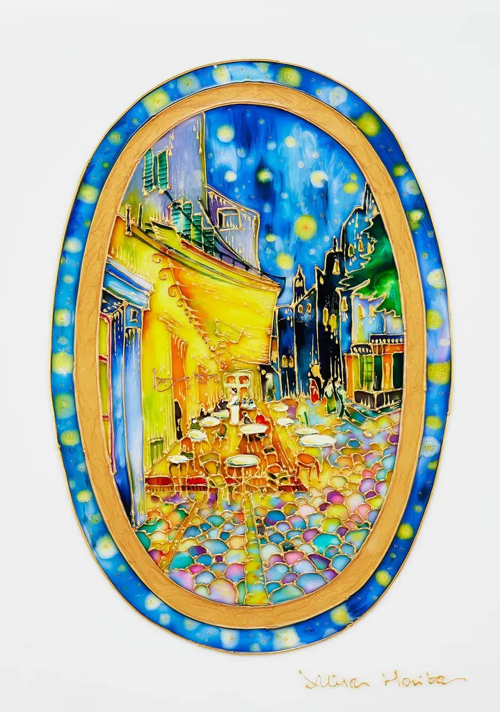 展覧会『大ゴッホ展 夜のカフェテラス』会場限定にて、ガラス絵で描いた『夜のカフェテラス缶』を新発売。ゴッホの絵画の世界観を缶の内側まで表現したお菓子缶 画像 5