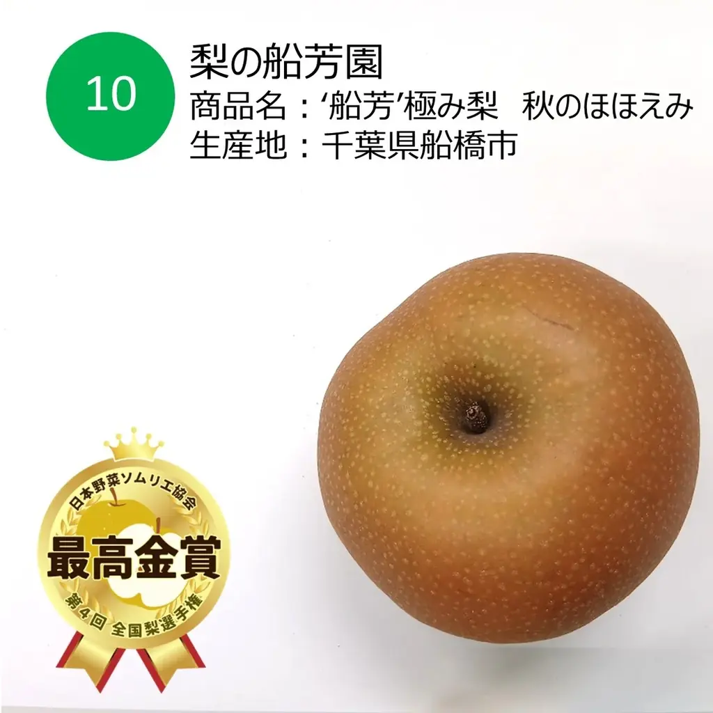 おいしい「梨」NO.１が決定！今年の日本一は、梨の船芳園 （千葉県船橋市）「’船芳’極み梨 秋のほほえみ」に決定！ 画像 2