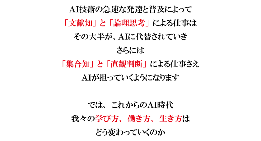 ＡＩ革命の嵐は、我々の教育、仕事、人生の在り方を、根本から変えていく。数々の未来論を語ってきた田坂広志学長が洞察する。田坂広志アカデメイア秋季講演会　１０月５日（日）開催 画像 2