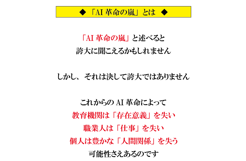 ＡＩ革命の嵐は、我々の教育、仕事、人生の在り方を、根本から変えていく。数々の未来論を語ってきた田坂広志学長が洞察する。田坂広志アカデメイア秋季講演会　１０月５日（日）開催 画像 5