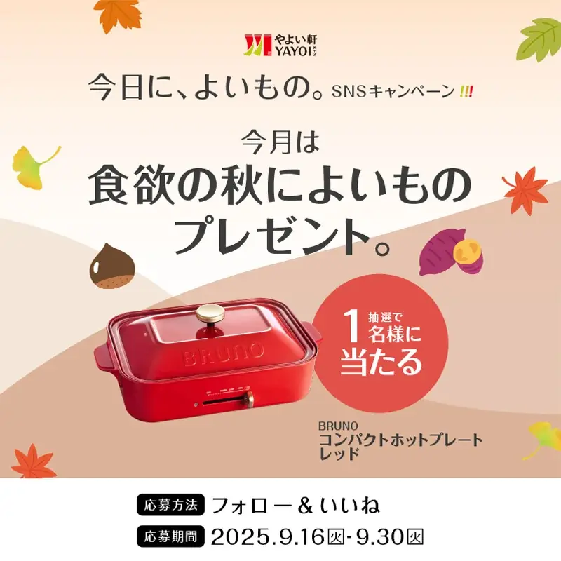 Wチャンス！ 「やよい軒」公式X・Instagramそれぞれで実施『今日に、よいもの。食欲の秋キャンペーン』 画像 2