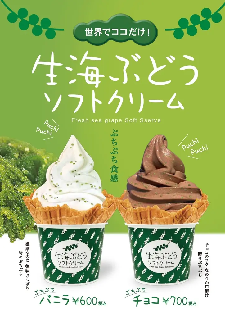 9月13日開始｜海ん道の生海ぶどうソフトにチョコ味が登場