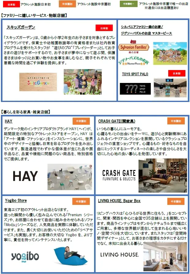 日本初出店32店舗・中京圏初出店35店舗！全180店舗の愛知県初の本格的アウトレットモール　「三井アウトレットパーク 岡崎」１１月４日（火）グランドオープン 画像 5