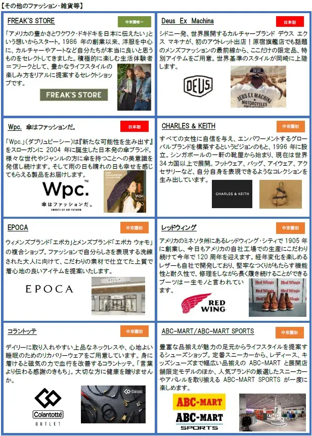 日本初出店32店舗・中京圏初出店35店舗！全180店舗の愛知県初の本格的アウトレットモール　「三井アウトレットパーク 岡崎」１１月４日（火）グランドオープン 画像 6