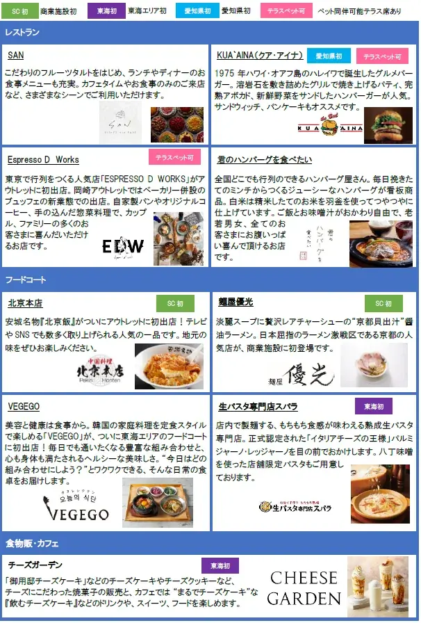 日本初出店32店舗・中京圏初出店35店舗！全180店舗の愛知県初の本格的アウトレットモール　「三井アウトレットパーク 岡崎」１１月４日（火）グランドオープン 画像 9
