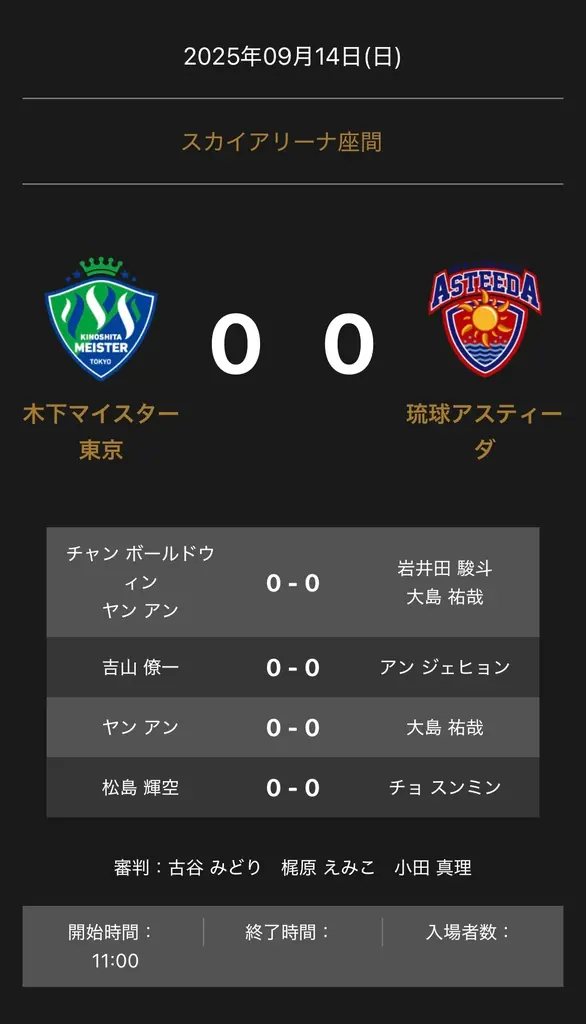 木下マイスター東京vs琉球アスティーダ 対戦オーダー発表