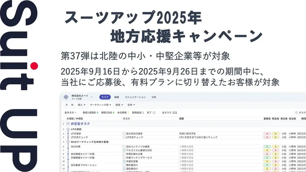 北陸の中小企業向けにスーツアップ割引キャンペーン