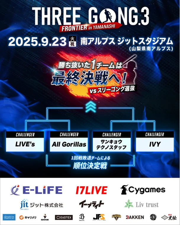9月23日開幕｜THREE GONG .3 山梨で新感覚野球イベント