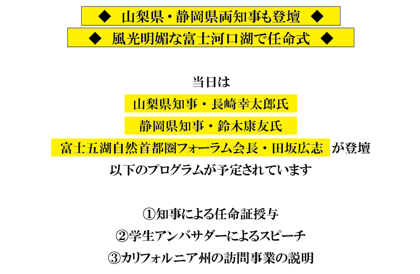 学生が、アートによる国際交流と日本文化の深みを世界に紹介！カリフォルニア州を訪問する学生アンバサダーの任命式を、１０月７日、山梨県知事、静岡県知事も登壇して開催 画像 5