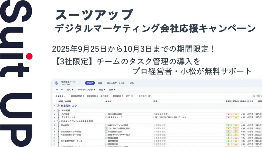 スーツアップ、デジタルマーケ社向け3社限定で3か月無料