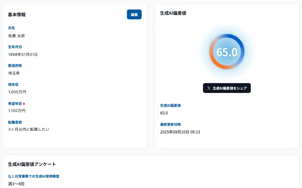 【新サービス】生成AI活用レベルを「偏差値」として数値化する転職サイト「Findy AI Career」β版をリリース 画像 3