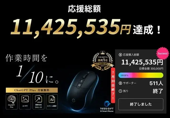 【Makuake第2弾公開】仕事が“話すだけ”で完結。1,467名支持のAIスマートマウス｜ChatGPT Plus搭載 画像 2