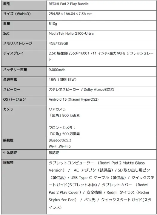 シャオミ・ジャパンより、タブレット3種「Xiaomi Pad Mini」「REDMI Pad 2 Pro シリーズ」「REDMI Pad 2 Play Bundle」9月26日より発売開始 画像 10