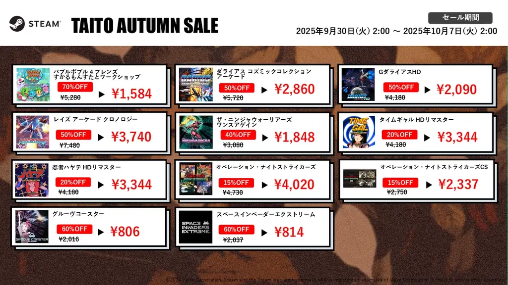 『スペースインベーダー フォーエバー』など家庭用ゲームが最大80%OFF！「タイトーオータムセール2025」開催！ 画像 4