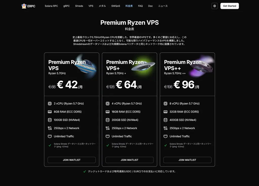 即完売御礼となった Solana 用途向け Premium Ryzen VPS 再入荷 in FRA, AMS, NY 画像 2