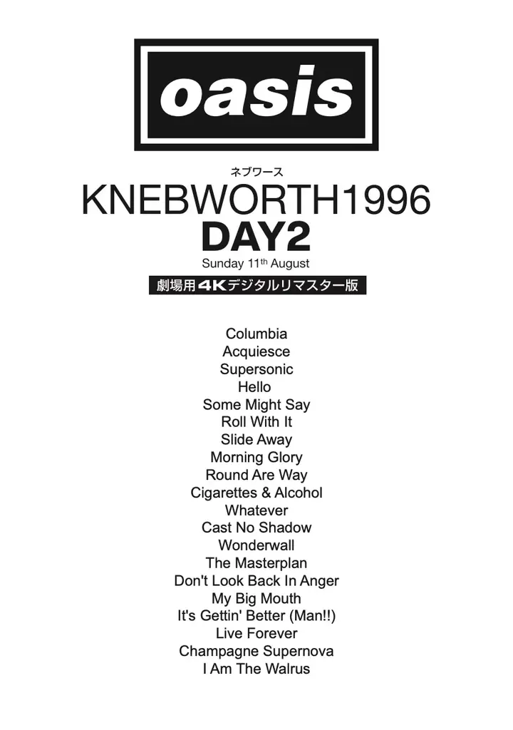 (祝)オアシス再結成＆来日！歴史に残るオアシスの伝説のライブ『オアシス｜ネブワース1996：DAY2 Sunday 11th August』４Kデジタルリマスター版がTOHOシネマズ 日比谷で復活上映 画像 3
