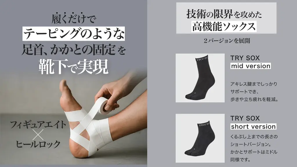 足の専門家と共同開発、[インソール×着圧×テーピング]発想の靴下で体幹をサポートする『TRYSOX』(トライソックス)を10月6日よりMakuakeにて応援購入を開始 画像 2