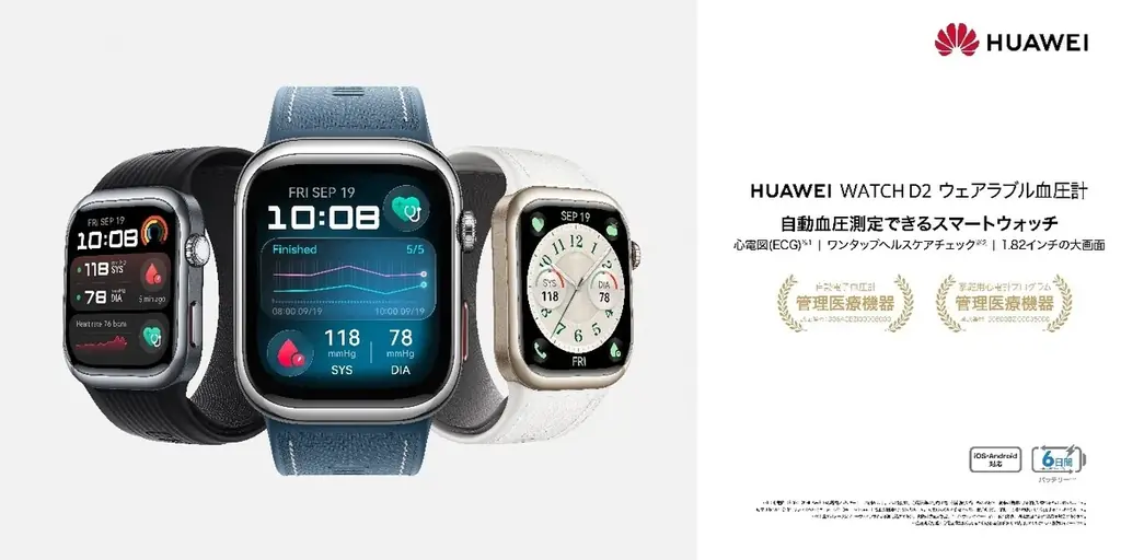 『HUAWEI WATCH D2 ウェアラブル血圧計』に新色ブルー登場！リマインダー機能を拡充して10月14日（火）より発売開始！ 画像 1