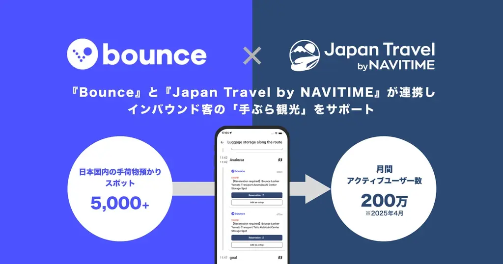 Bounce×NAVITIME連携で訪日客の手ぶら観光がアプリで完結