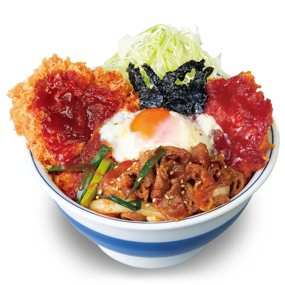 牛・豚・鶏の肉づくし！3種の肉を一度に楽しむ「牛豚鶏のプルコギビビンカツ丼」とんかつ専門店かつやに新登場 画像 2
