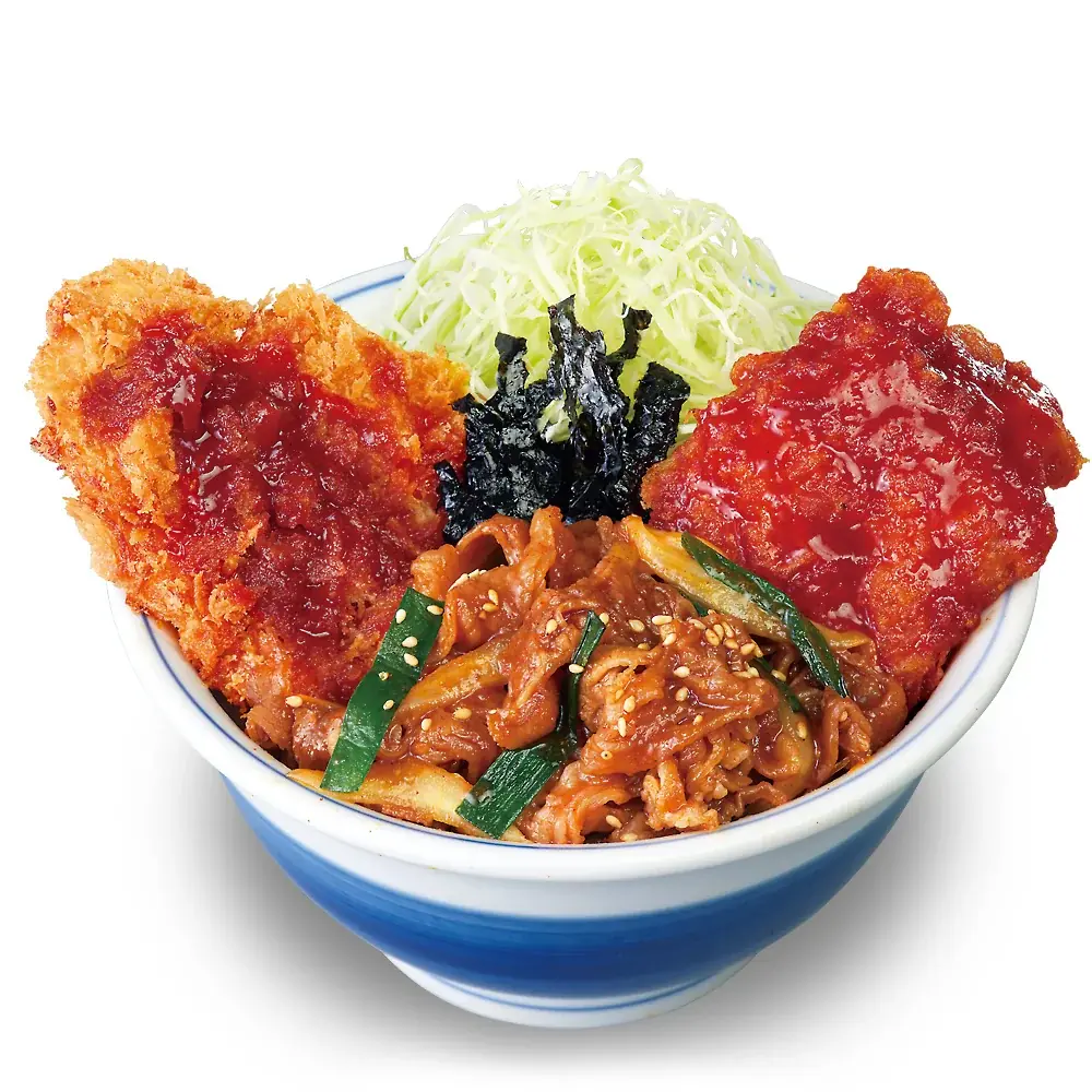 牛・豚・鶏の肉づくし！3種の肉を一度に楽しむ「牛豚鶏のプルコギビビンカツ丼」とんかつ専門店かつやに新登場 画像 3