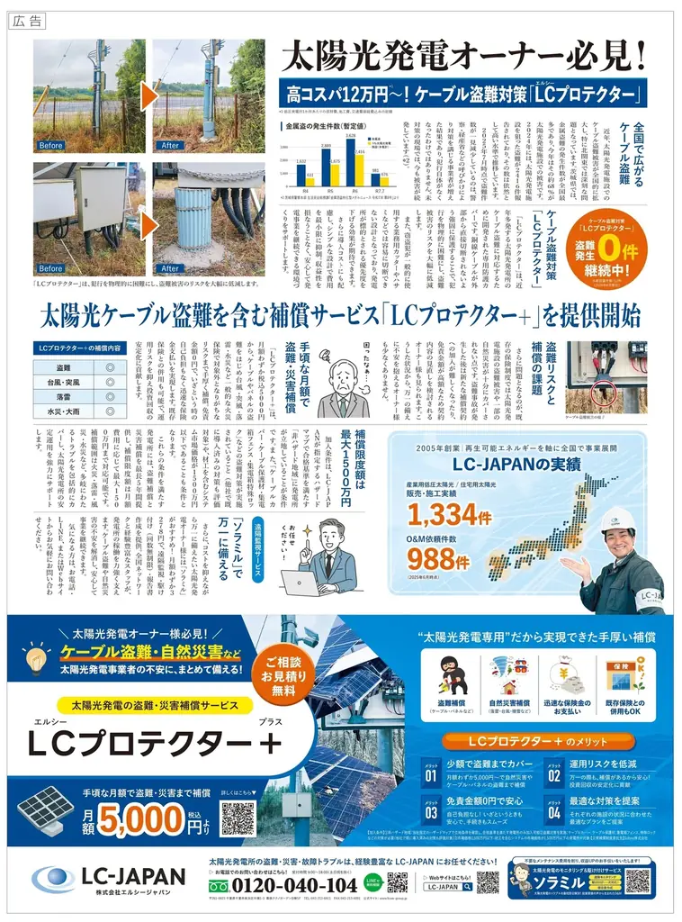 太陽光ケーブル盗難含む補償サービス「LCプロテクター+」を提供開始 画像 5