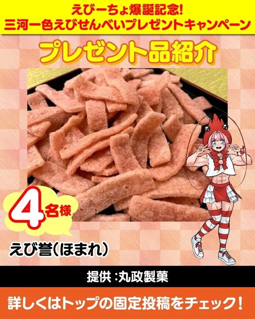 【愛知県西尾市ふるさと納税】第三のキャラ『えびーちょ』爆誕記念！三河一色えびせんべいプレゼントキャンペーン開催中！ 画像 6