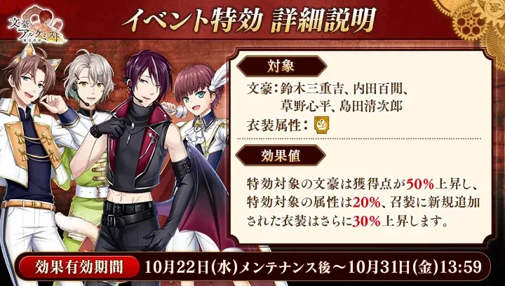 DMM GAMES「文豪とアルケミスト」イベント『防守任務「地上」』開催！限定召装『煌メク歌ヲ君ニ』同時開催のお知らせ 画像 2