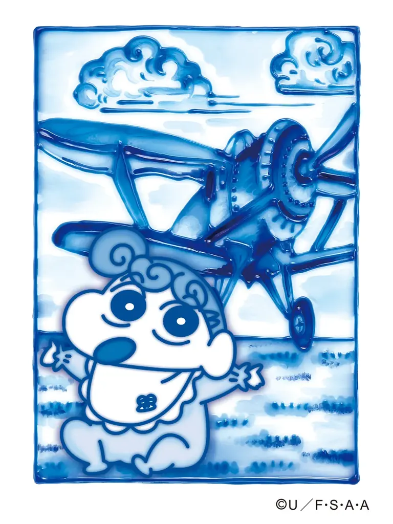 ヨーロッパ風タイル✖️宝石箱『クレヨンしんちゃん飛行機缶』が新登場！ふわふわ質感のシロのフロッキーフィギュアとステッカー付き。 画像 5