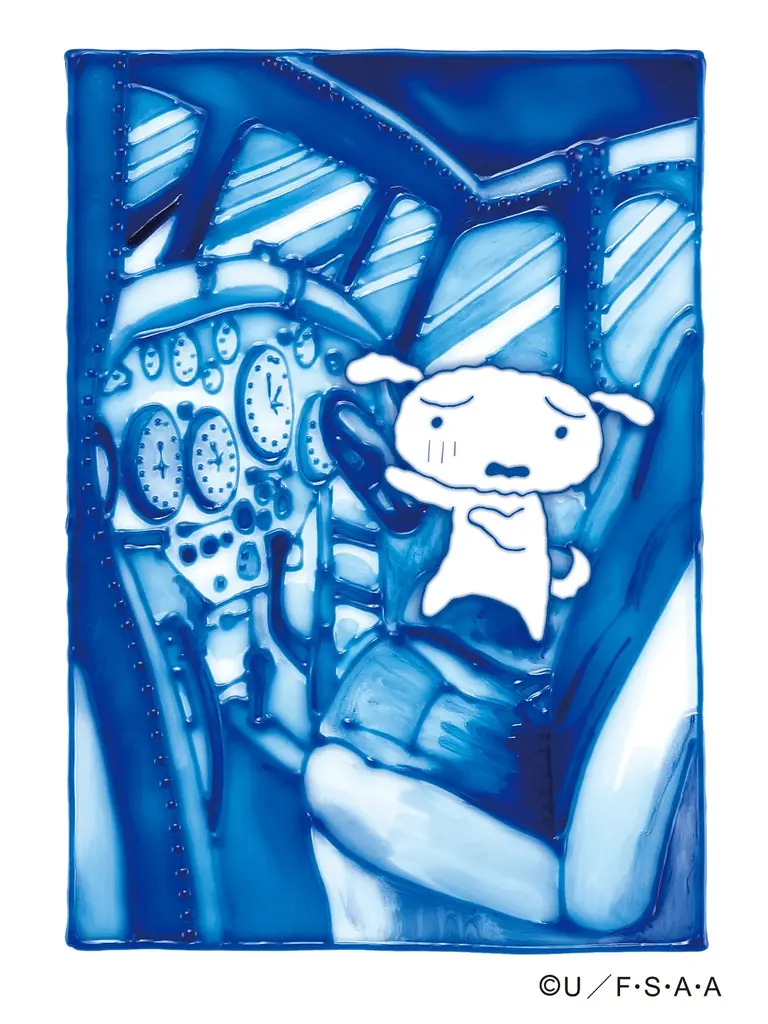 ヨーロッパ風タイル✖️宝石箱『クレヨンしんちゃん飛行機缶』が新登場！ふわふわ質感のシロのフロッキーフィギュアとステッカー付き。 画像 7