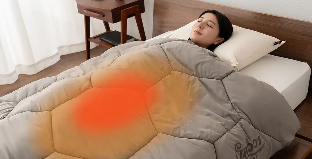 布団に入った瞬間からスピード発熱。熱伝導率の高い炭素繊維「グラフェン」を配合した高機能掛け布団が新発売！寒い季節にぴったりの次世代の掛け布団です。 画像 5