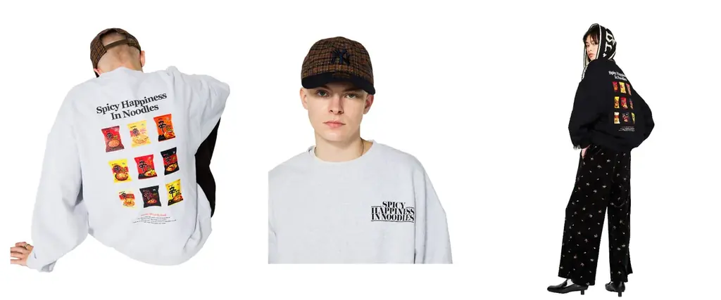昨年大好評だったアパレルブランド「RAGEBLUE」とのコラボアイテム！第2弾の今年は、遂に「辛ラーメン」が登場！！10月31日（金）からニットやスウェットなど、秋冬アイテムを発売。 画像 4