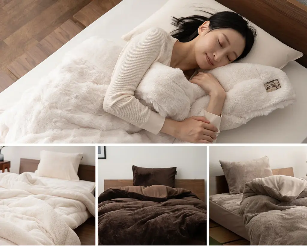 なめらかで暖かくて布団から出られなくなるかも?! 極暖寝具「EMOOR HEAT+（エムールヒートプラス）」から、待望の“ふわふわ2枚合わせ毛布”が新登場！頬ずりしたくなるラビットファー触感で夢心地♪ 画像 3