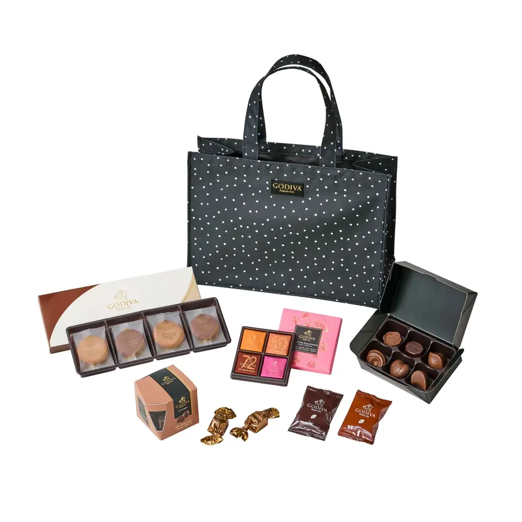 オリジナルのドット柄トートバッグにチョコレートや焼き菓子を詰め合わせたセット！ゴディバ「2025 ブラックフライデー ハッピーバッグ」 画像 2