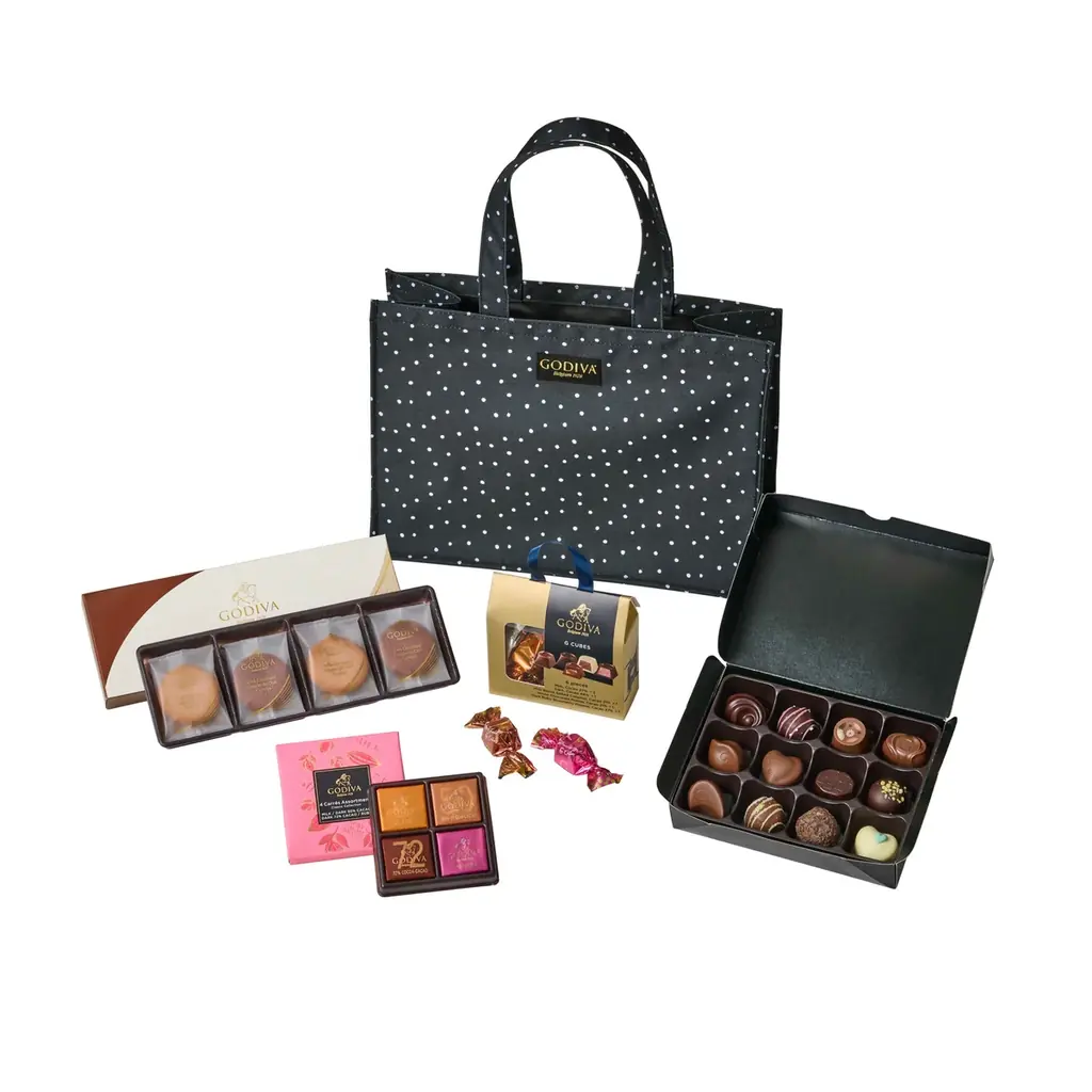 オリジナルのドット柄トートバッグにチョコレートや焼き菓子を詰め合わせたセット！ゴディバ「2025 ブラックフライデー ハッピーバッグ」 画像 5