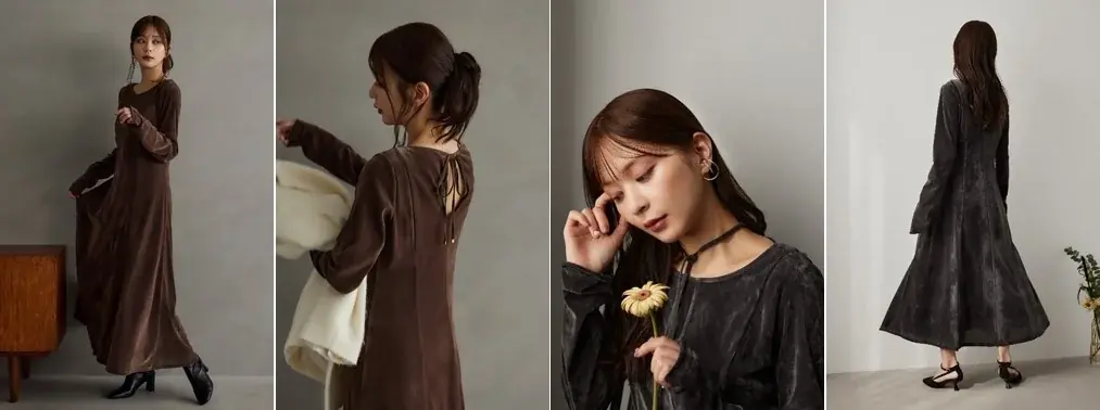 Andemiuとフリーアナウンサーの沖田 愛加さんがコラボ冬の主役アイテム、ベロアロングワンピースとデザインミニスカートが登場！ 画像 2