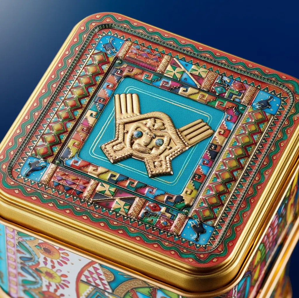 約130点の文化財が集結する展覧会「CREVIA マチュピチュ展」会場限定『マチュピチュ缶』新発売！「金属羽飾付き頭飾り前面部」が主役のお菓子缶 画像 2