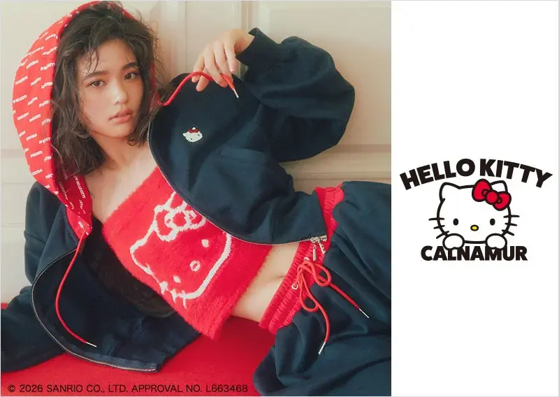 原田都愛が着こなす「CALNAMUR × HELLO KITTY」コラボコレクションが登場。11月1日、ハローキティの誕生日に予約開始。 画像 1