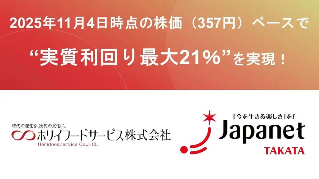 11月末開始　外食×ジャパネットの選べる株主優待