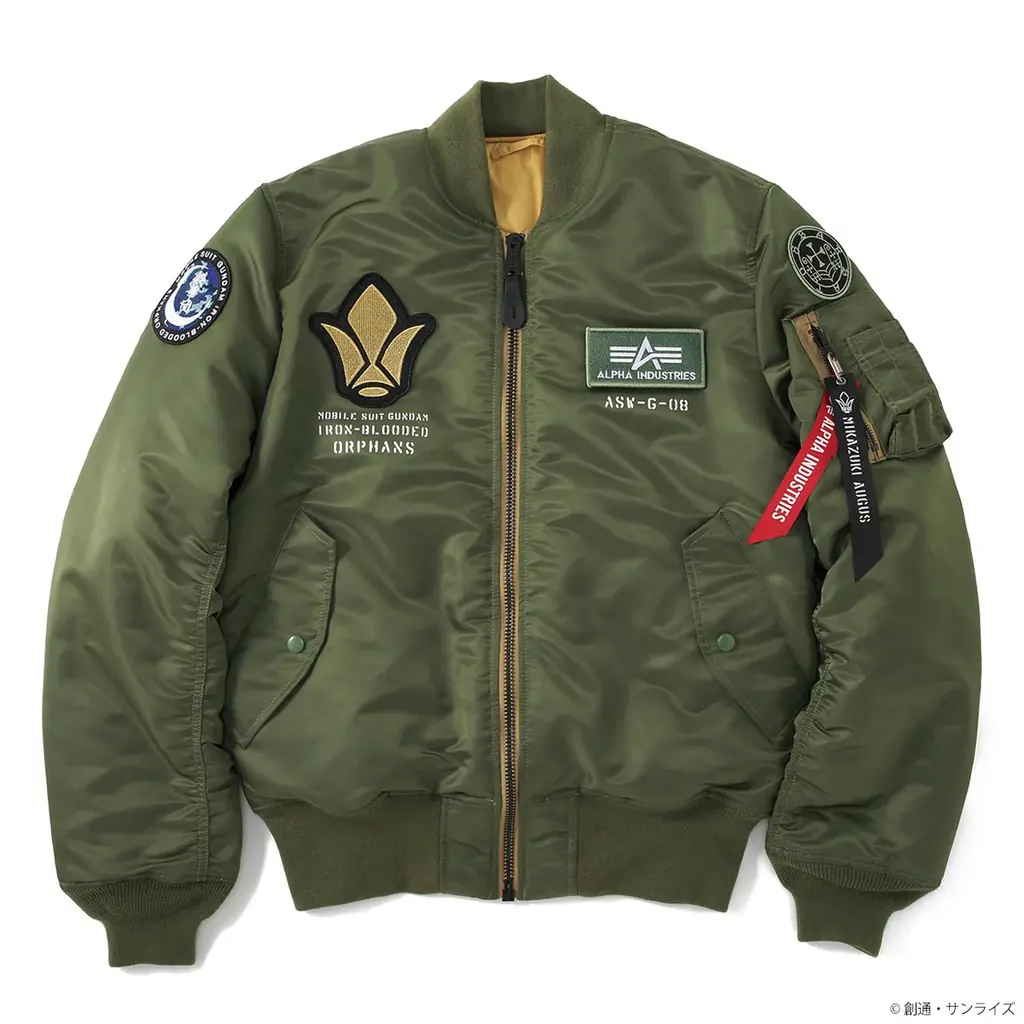 『機動戦士ガンダム 鉄血のオルフェンズ』から、ALPHA INDUSTRIESとのコラボによる、新作フライトジャケットMA-1が登場、アクリルスタンドプレゼントキャンペーンも実施！ 画像 2
