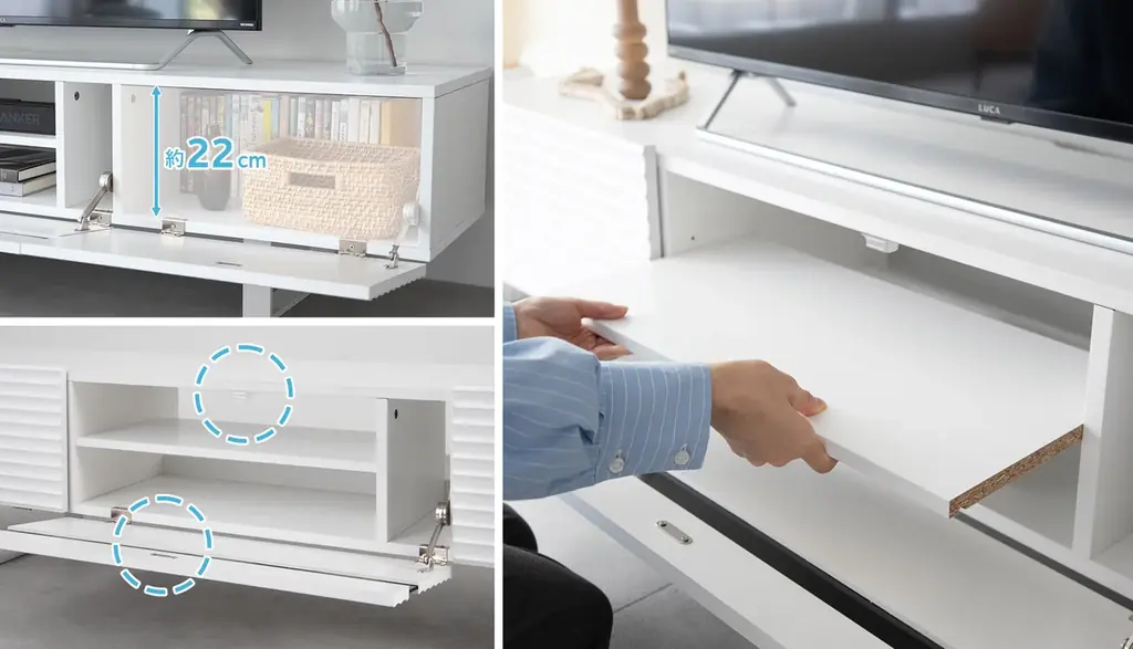 白の波目デザインが洗練された印象のTVボード【stria ストリア】が新登場！取り入れやすいミドルレンジの価格で高級感のある洗練された空間を実現 画像 5